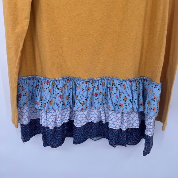 Matilda Jane Mustard Long Sleeve Top boho Floral Ruffled Hem Womens size large - Picture 7 of 13